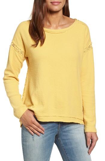 Petite Women's Caslon Crochet Lace Trim Sweatshirt, Size P - Yellow