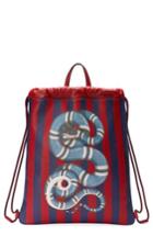 Men's Gucci Kingsnake Stripe Leather Drawstring Backpack - Red