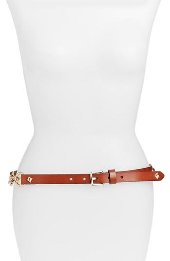 Women's Rebecca Minkoff Dog Clip Studded Skinny Belt - Luggage
