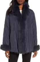 Women's George Simonton Reversible Silk & Genuine Fox Fur Topper - Blue