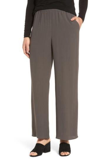 Women's Eileen Fisher Wide Leg Silk Pants, Size - Brown