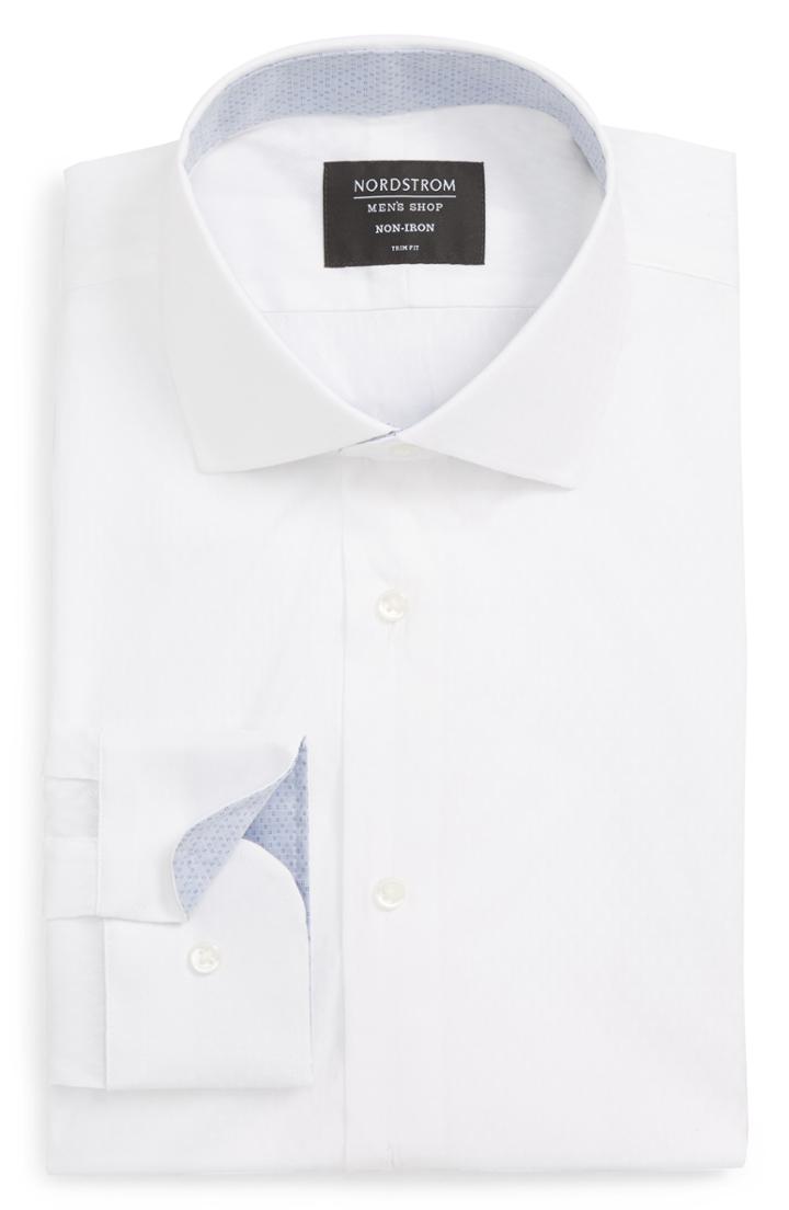 Men's Nordstrom Men's Shop Trim Fit Stretch Non-iron Solid Dress Shirt - White