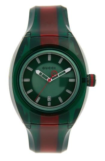 Men's Gucci Transparent Rubber Strap Watch, 46mm