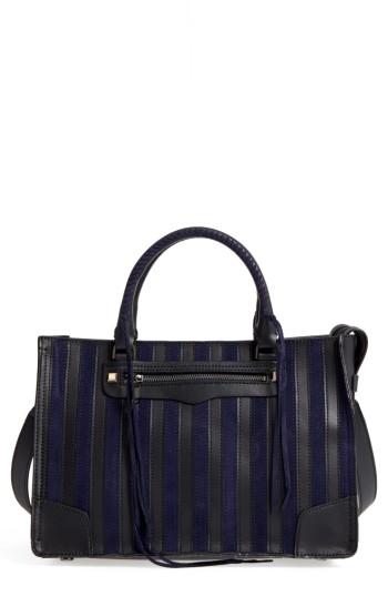 Rebecca Minkoff Regan Stripe Leather & Suede Top Handle Satchel - Blue