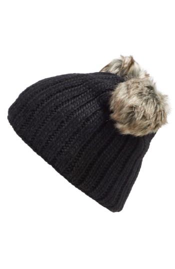 Women's Nirvanna Designs 'double Pom' Knit Beanie - Black