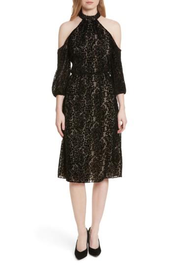 Women's Alice + Olivia Ruthann Cold Shoulder Burnout Velvet Dress - Black