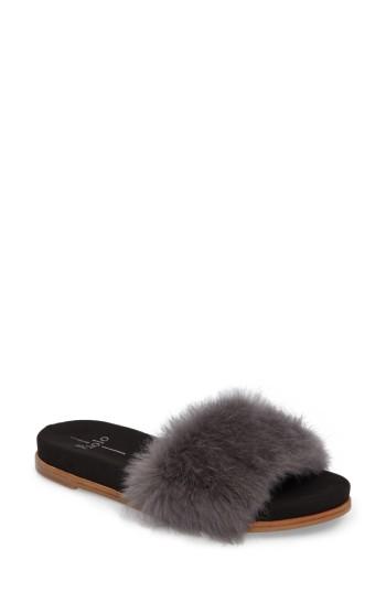 Women's Linea Paolo Lisa Genuine Rabbit Fur Slide Sandal .5 M - Grey