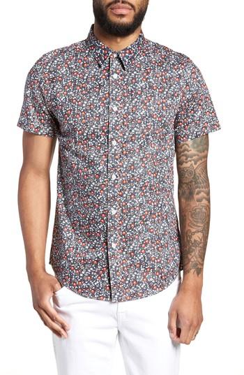 Men's Twentymetrictons Trim Fit Print Woven Short Sleeve Shirt - Blue