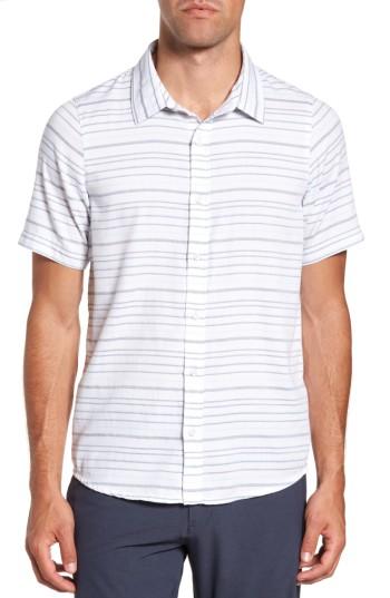 Men's Travis Mathew Long Board Stripe Sport Shirt, Size - White