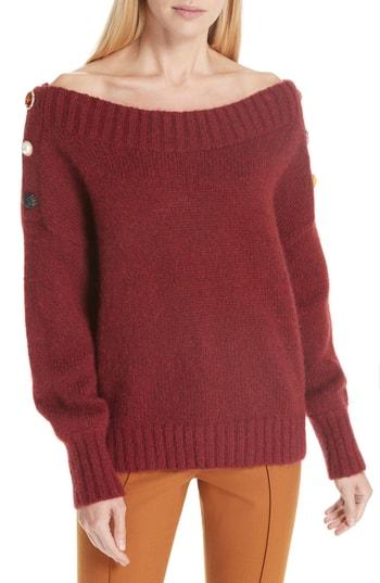 Women's Veronica Beard Chase Button Detail Off The Shoulder Sweater - Red
