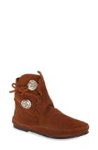 Women's Minnetonka Two-button Hardsole Bootie .5 M - Brown