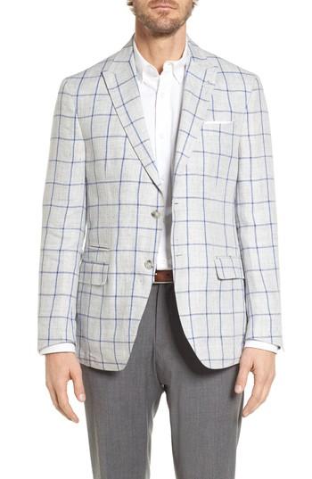 Men's Jkt New York London Trim Fit Windowpane Linen Sport Coat R - Grey