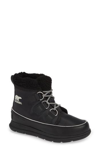 Women's Sorel Explorer Carnival Waterproof Boot With Faux Fur Collar M - Black