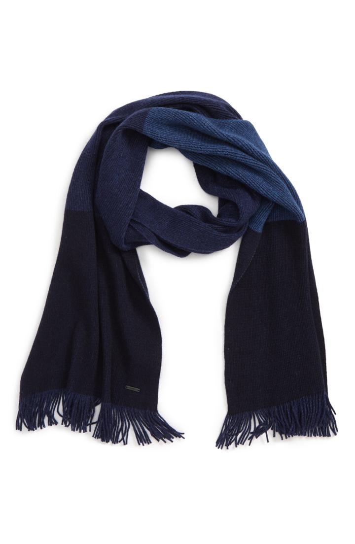 Men's Boss Mandus Colorblock Wool Blend Scarf, Size - Blue