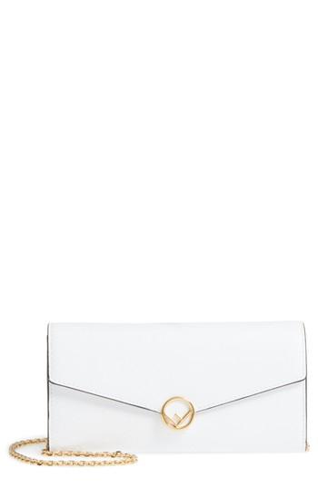 Women's Fendi Logo Flap Leather Continental Wallet On A Chain - White