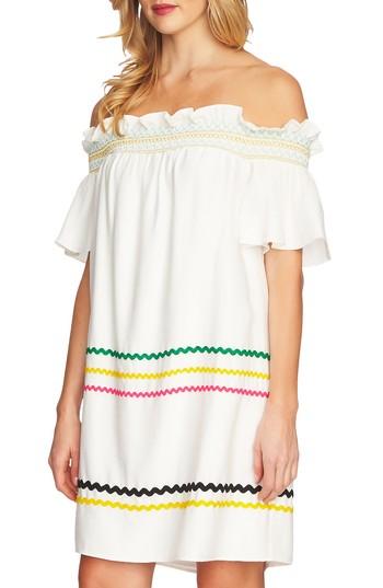 Women's Cece Smocked Rickrack Off The Shoulder Dress - White