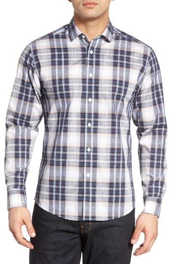 Men's Vince Camuto Trim Fit Plaid Sport Shirt - Brown