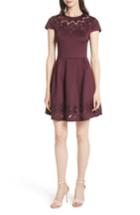 Women's Ted Baker London Mesh & Lace Trim Skater Dress - Purple