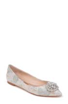Women's Badgley Mischka 'davis' Crystal Embellished Pointy Toe Flat .5 M - Metallic
