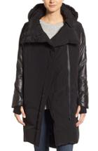 Women's Lamarque Oversize Down Coat With Leather Trim - Black