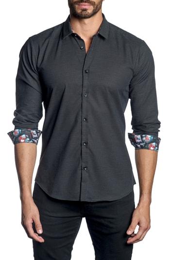 Men's Jared Lang Trim Fit Dot Sport Shirt - Black