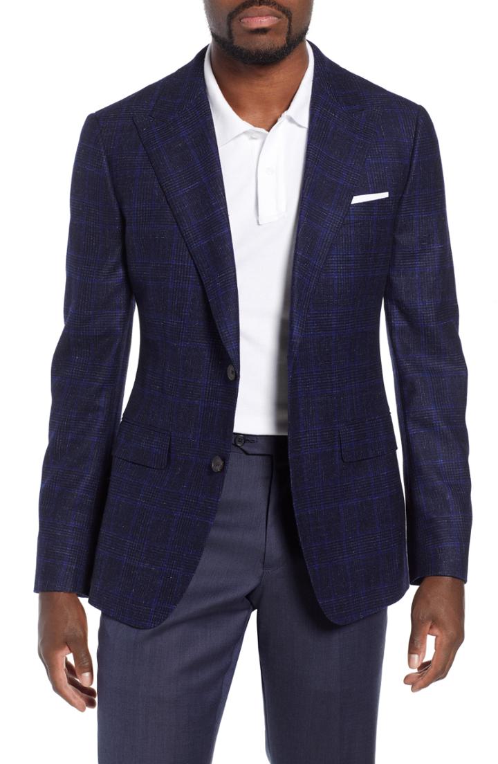 Men's Bonobos Capstone Slim Fit Plaid Wool & Linen Sport Coat S - Blue