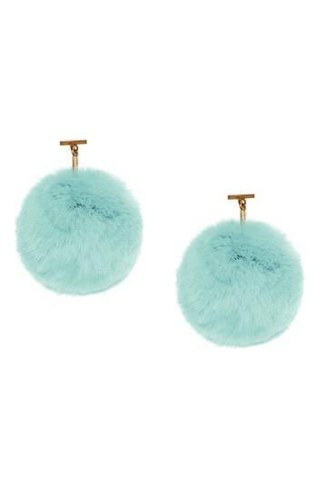 Women's Tuleste Genuine Rabbit Fur Pompom Drop Earrings