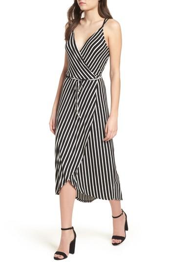 Women's Love, Fire Ribbed Stripe Wrap Dress - Black