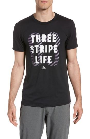 Men's Adidas Three Stripe Life Metallic T-shirt - Black