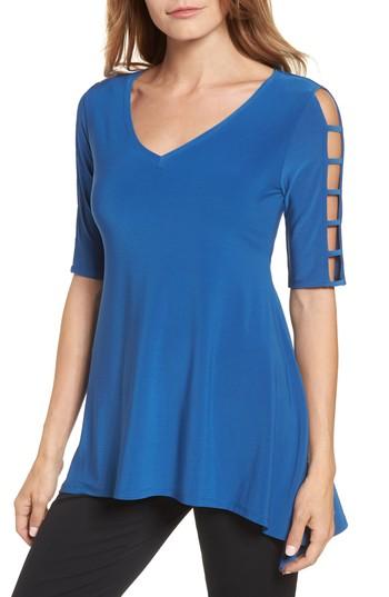 Women's Chaus Cutout Sleeve Sharkbite Top - Blue
