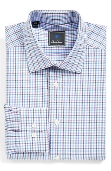 Men's David Donahue Regular Fit Check Dress Shirt .5 34/35 - Blue