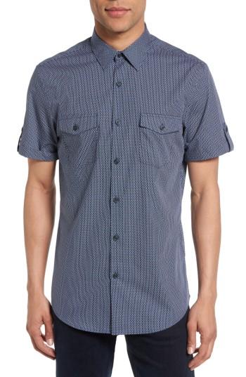 Men's Calibrate Non-iron Basketweave Print Woven Shirt - Blue