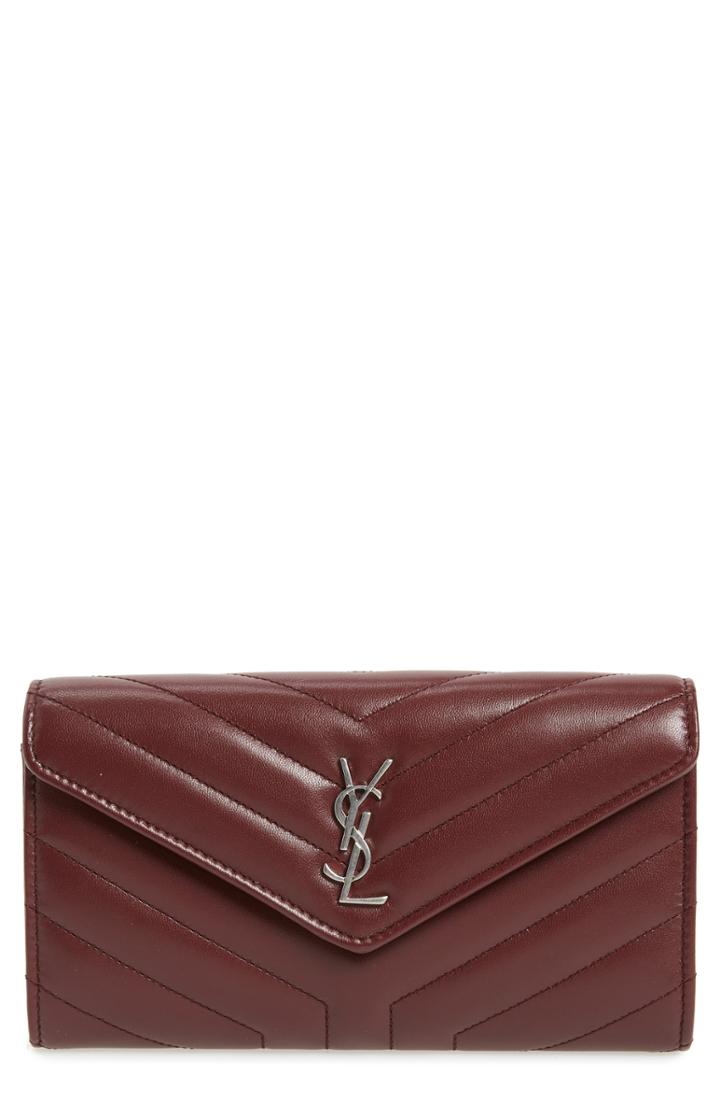 Women's Saint Laurent Loulou Large Matelasse Leather Flap Wallet - Burgundy