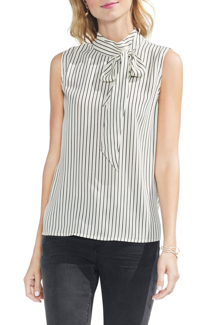 Women's Vince Camuto Legacy Pinstripe Tie Neck Top - White