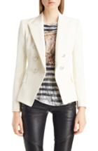 Women's Balmain Double Breasted Wool Blend Blazer Us / 42 Fr - White