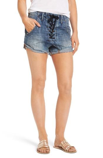 Women's One Teaspoon Superfreaks Lace-up Denim Shorts - Blue