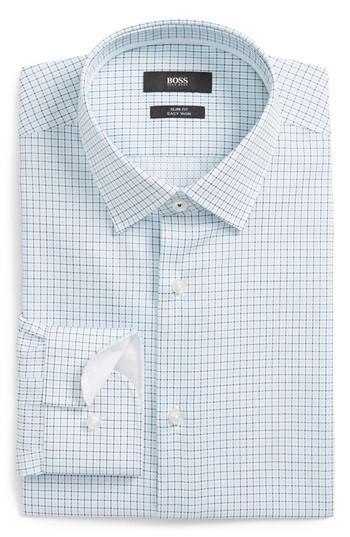 Men's Boss Jesse Slim Fit Easy Iron Check Dress Shirt .5 - Blue