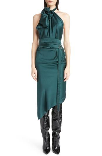 Women's Saint Laurent Satin Halter Dress Us / 40 Fr - Green