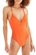Women's Topshop Strap Mesh One-piece Swimsuit Us (fits Like 0) - Red