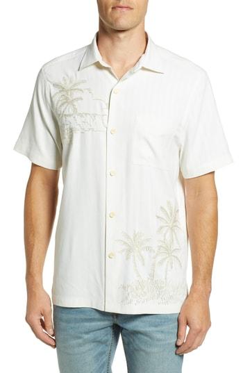 Men's Tommy Bahama Las Playas Palms Silk Camp Shirt - Brown