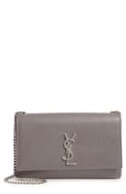 Saint Laurent Medium Kate Calfskin Leather Wallet On A Chain - Grey