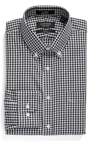Men's Nordstrom Men's Shop Trim Fit Non-iron Gingham Dress Shirt 32/33 - Black