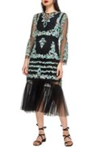 Women's Topshop Flower Mesh Midi Dress Us (fits Like 0) - Black