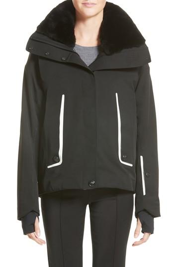 Women's Moncler Troisvallees Jacket With Genuine Nutria Fur Collar - Black