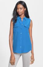 Women's Equipment 'slim Signature' Sleeveless Silk Shirt - Blue