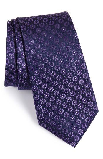 Men's Calibrate Clover Medallion Silk Tie, Size - Purple