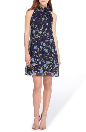 Women's Tahari Embroidered Chiffon Shift Dress - Blue
