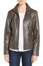 Women's Cole Haan Wing Collar Leather Jacket - Grey