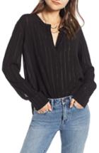Women's Treasure & Bond Metallic Sheer Stripe Shirt, Size - Black