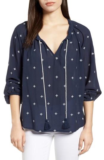 Women's Caslon Split Neck Peasant Blouse - Blue